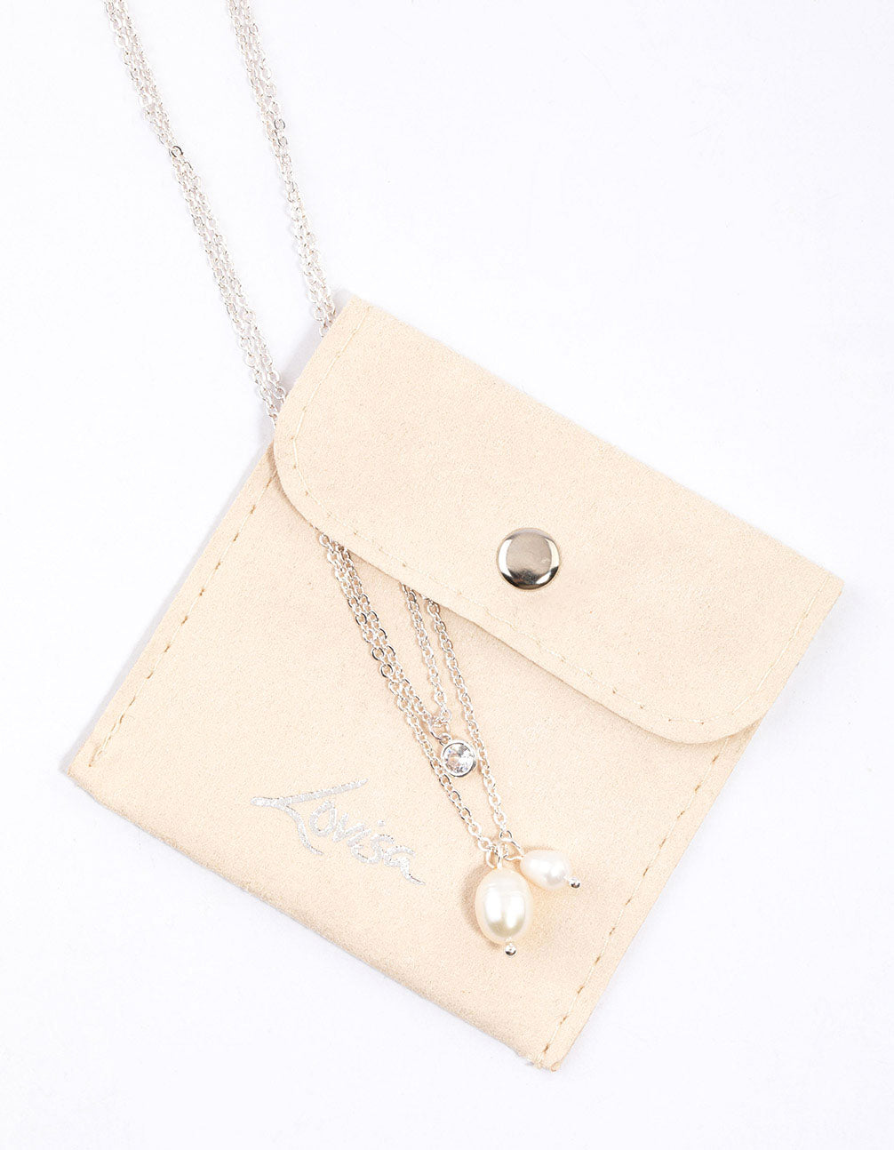 Silver Double Freshwater Pearl Necklace & Polishing Set