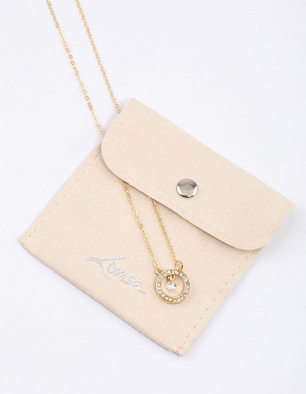 Silver Diamante Drop Open Circle Necklace & Polishing Set