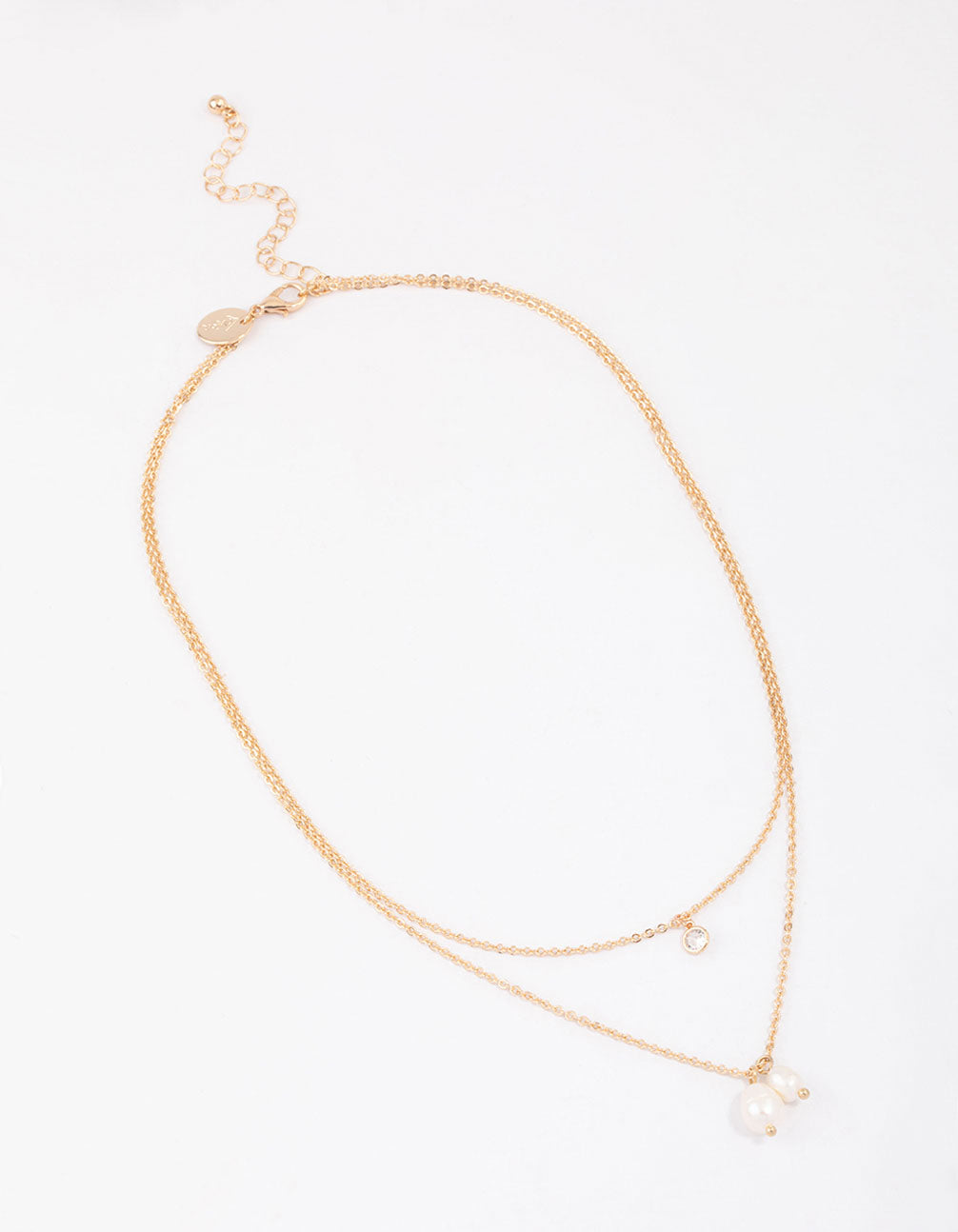 Gold Double Freshwater Pearl Diamante Necklace & Polishing Set