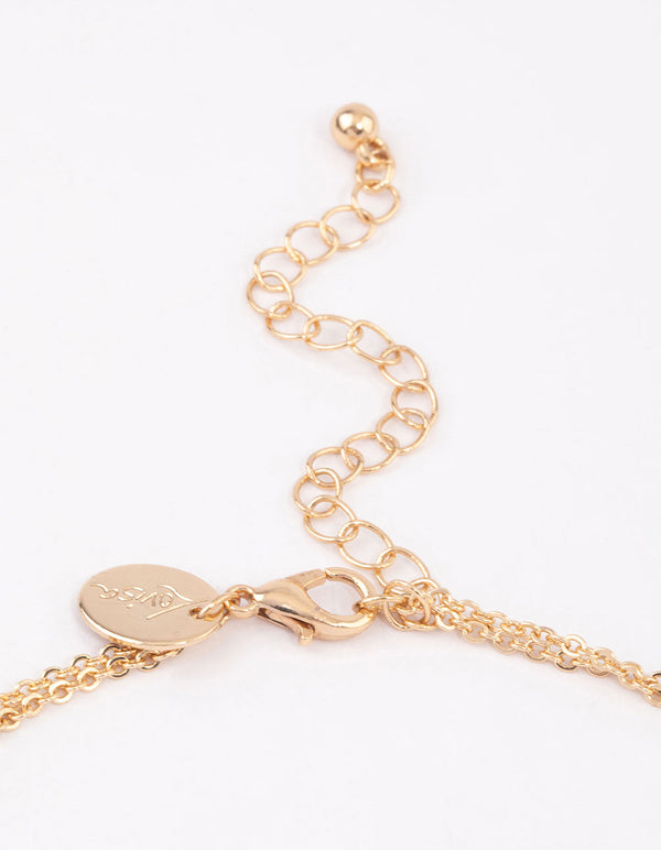 Gold Double Freshwater Pearl Diamante Necklace & Polishing Set