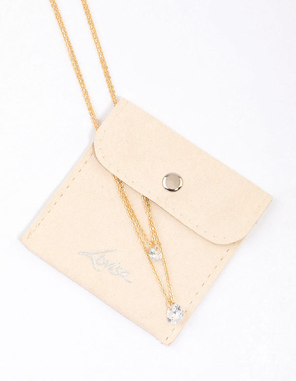 Gold Double Row Cubic Zirconia Necklace & Polishing Set
