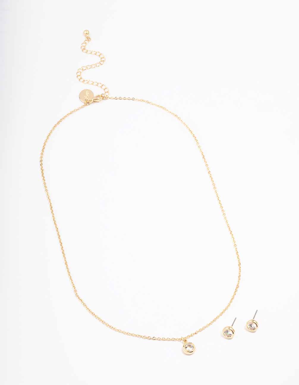Gold Simple Diamante Drop Jewellery & Polishing Set
