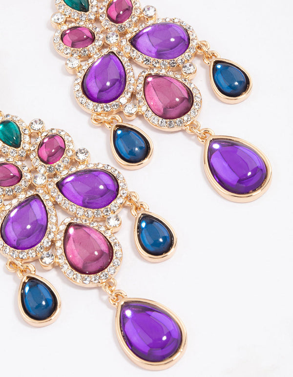 Gold Multi Stone Stud Earrings