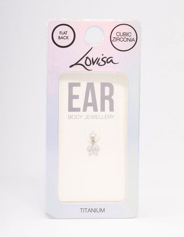 Titanium Cubic Zirconia Bow Drop Flat Back