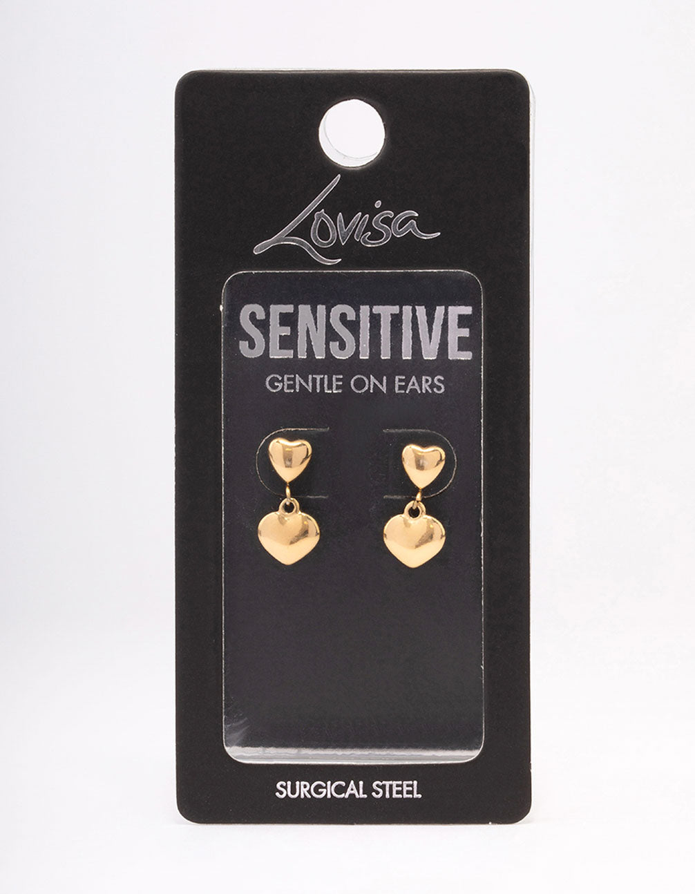 Gold Plated Surgical Steel Double Puffy Heart Drop Earrings