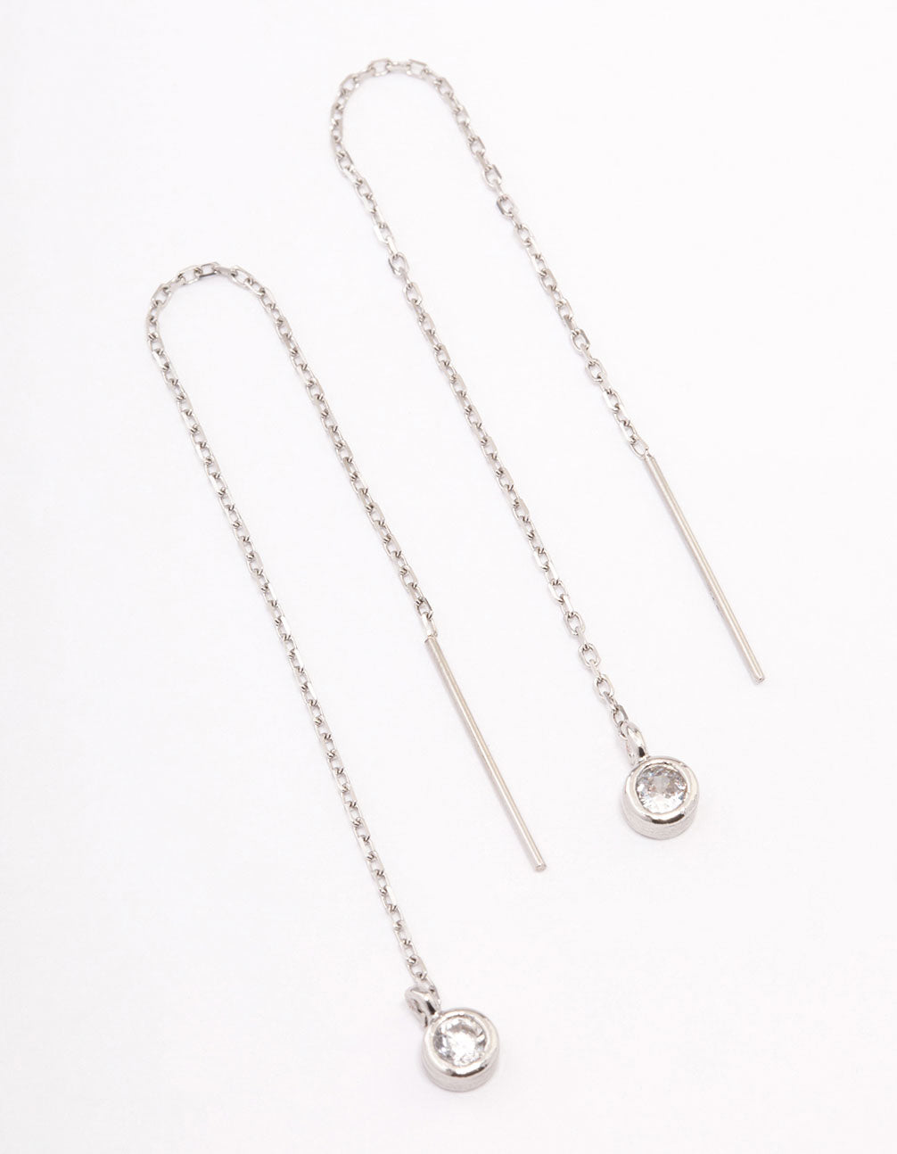Surgical Steel Thread Through Round Cubic Zirconia Earrings