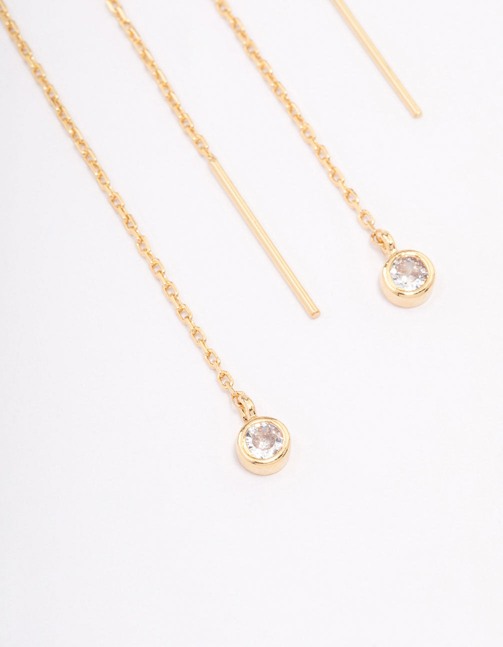 Gold Plated Surgical Steel Thread Through Round Cubic Zirconia Earrings