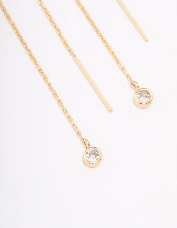 Gold Plated Surgical Steel Thread Through Round Cubic Zirconia Earrings