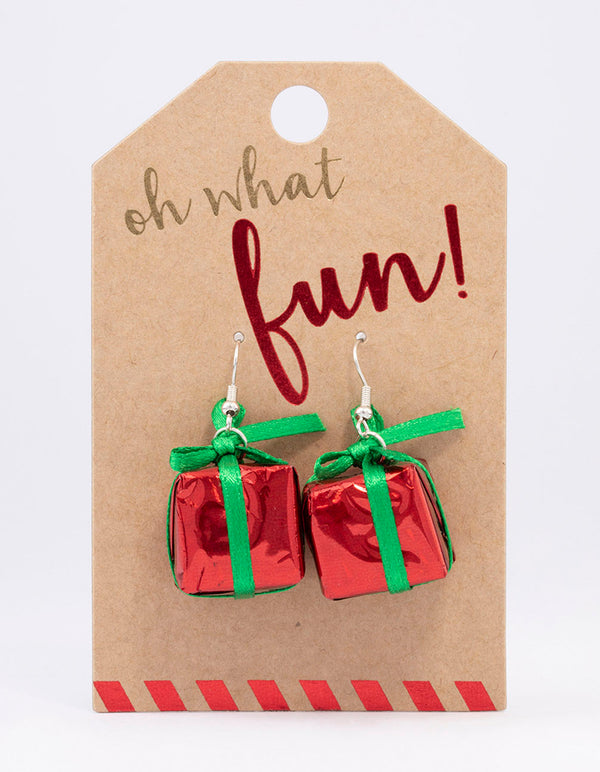 Silver Christmas Present Bow Drop Earrings