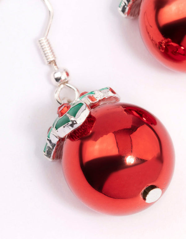Silver Mistletoe Ball Drop Earrings