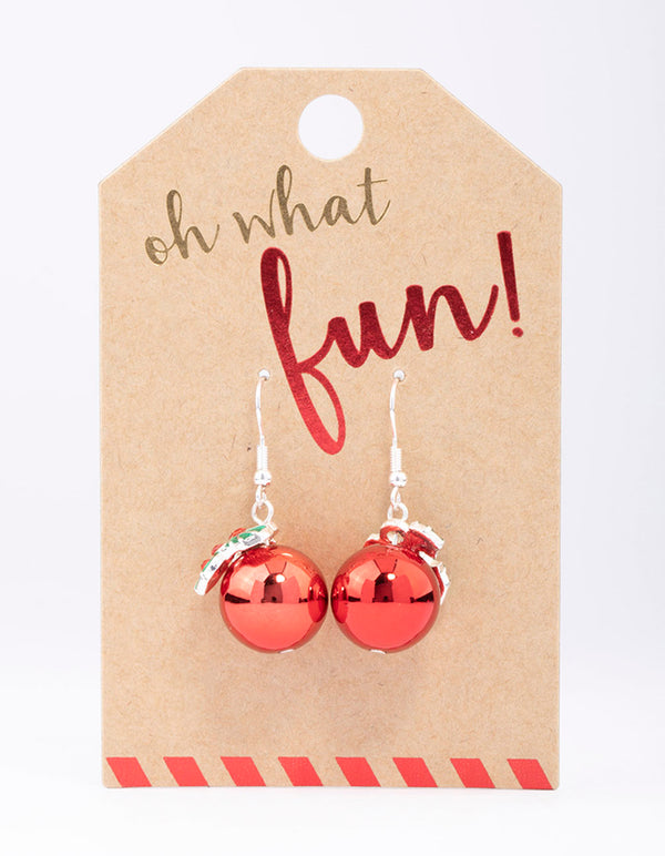 Silver Mistletoe Ball Drop Earrings