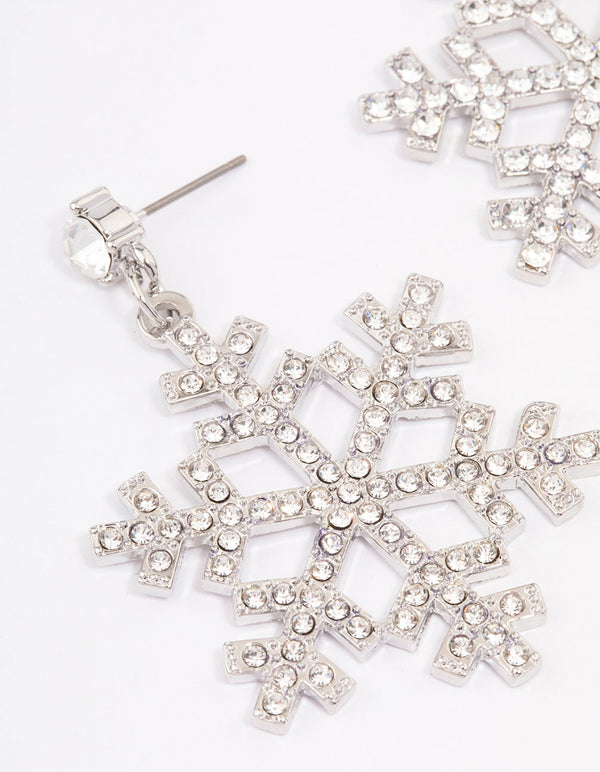 Silver Diamante Snowflake Drop Earrings