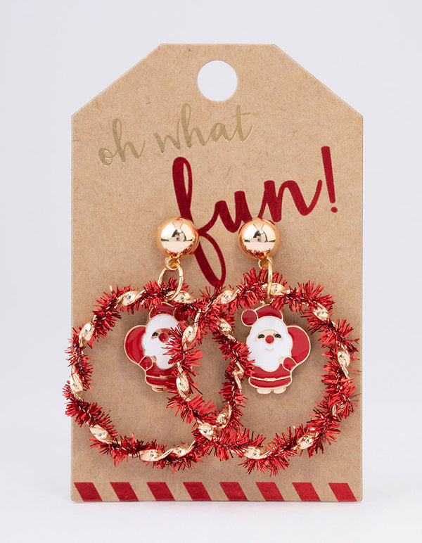 Red Tinsel & Santa Hoop Earrings