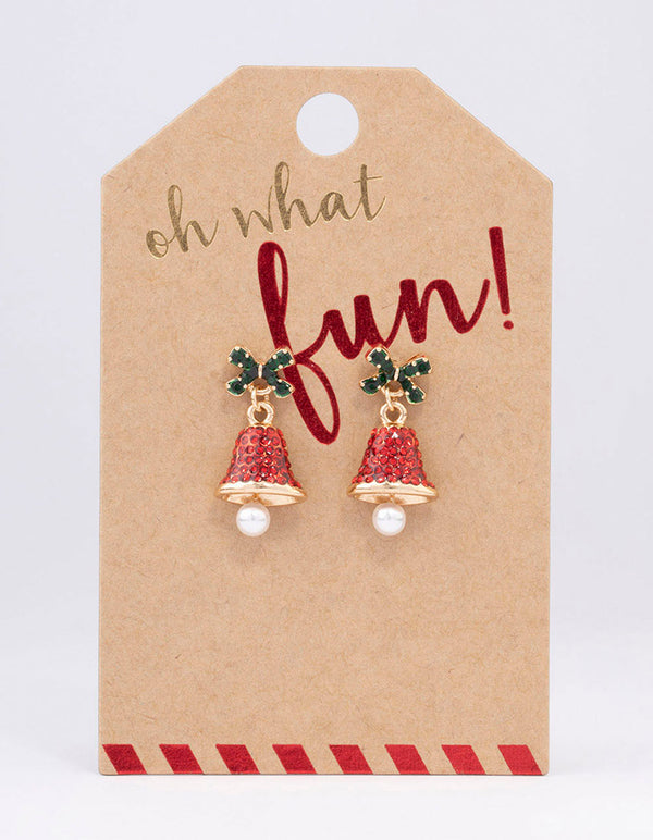 Green & Red Diamante Bell Drop Earrings