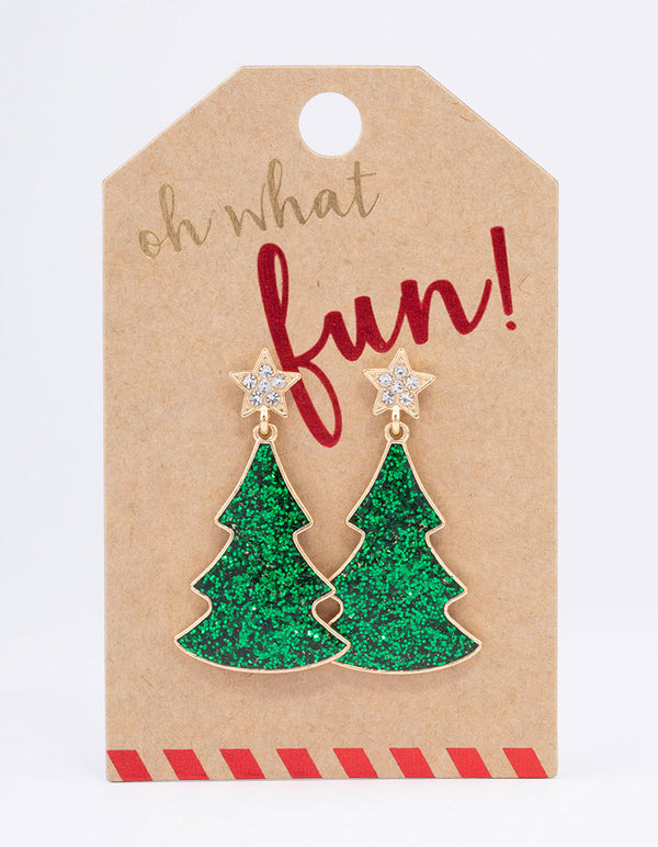 Gold Star & Double Tree Stud Earrings