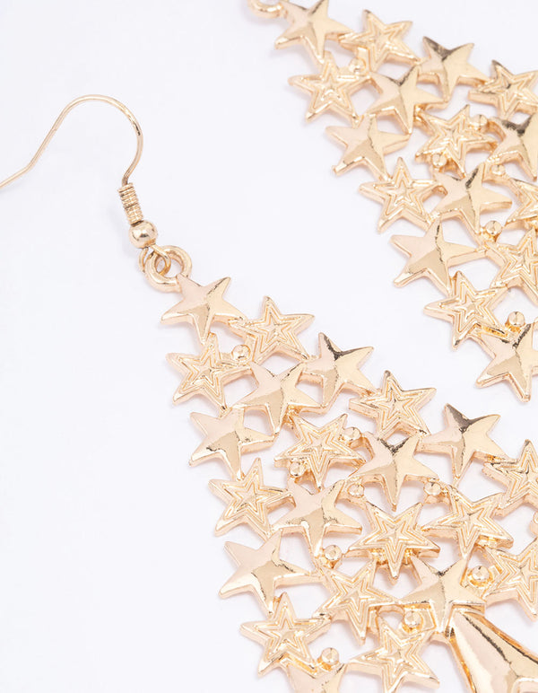 Gold Christmas Tree & Star Drop Earrings