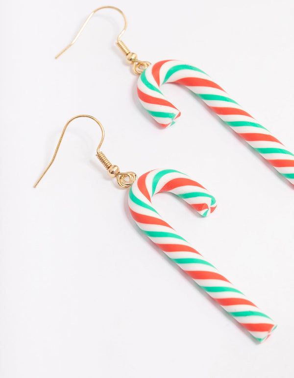 Gold Basic Candy Cane Drop Earrings