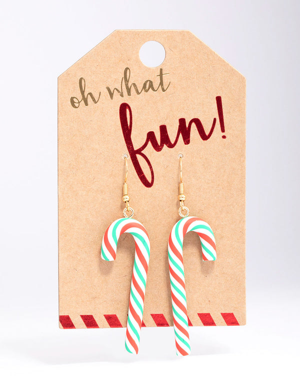 Gold Basic Candy Cane Drop Earrings