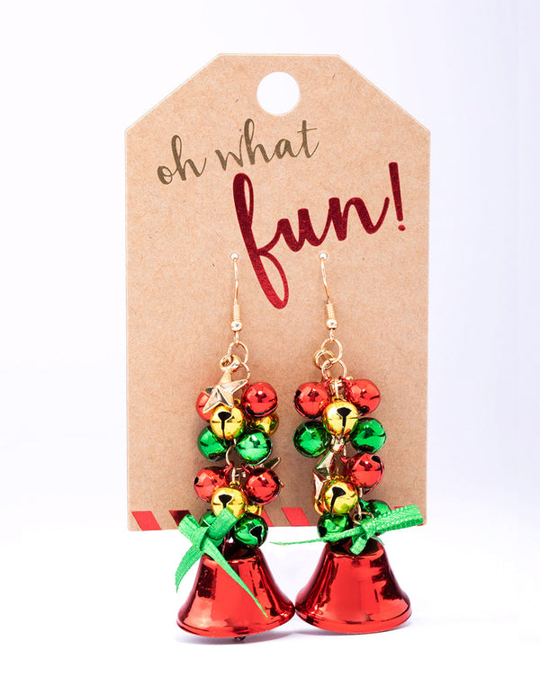 Gold Jingle Ball & Bell Drop Earrings