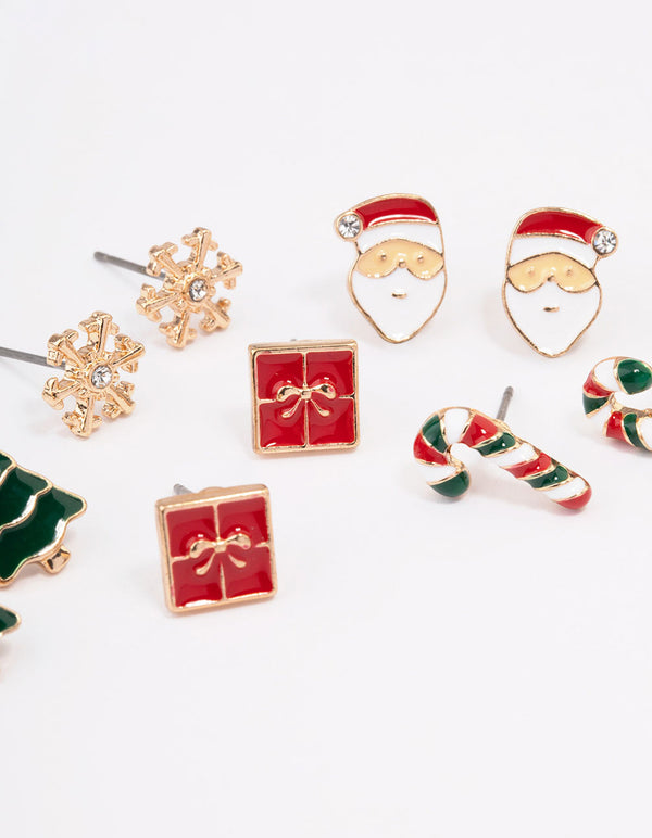 Gold Snowflake & Assorted Christmas Stud Earrings 5-Pack