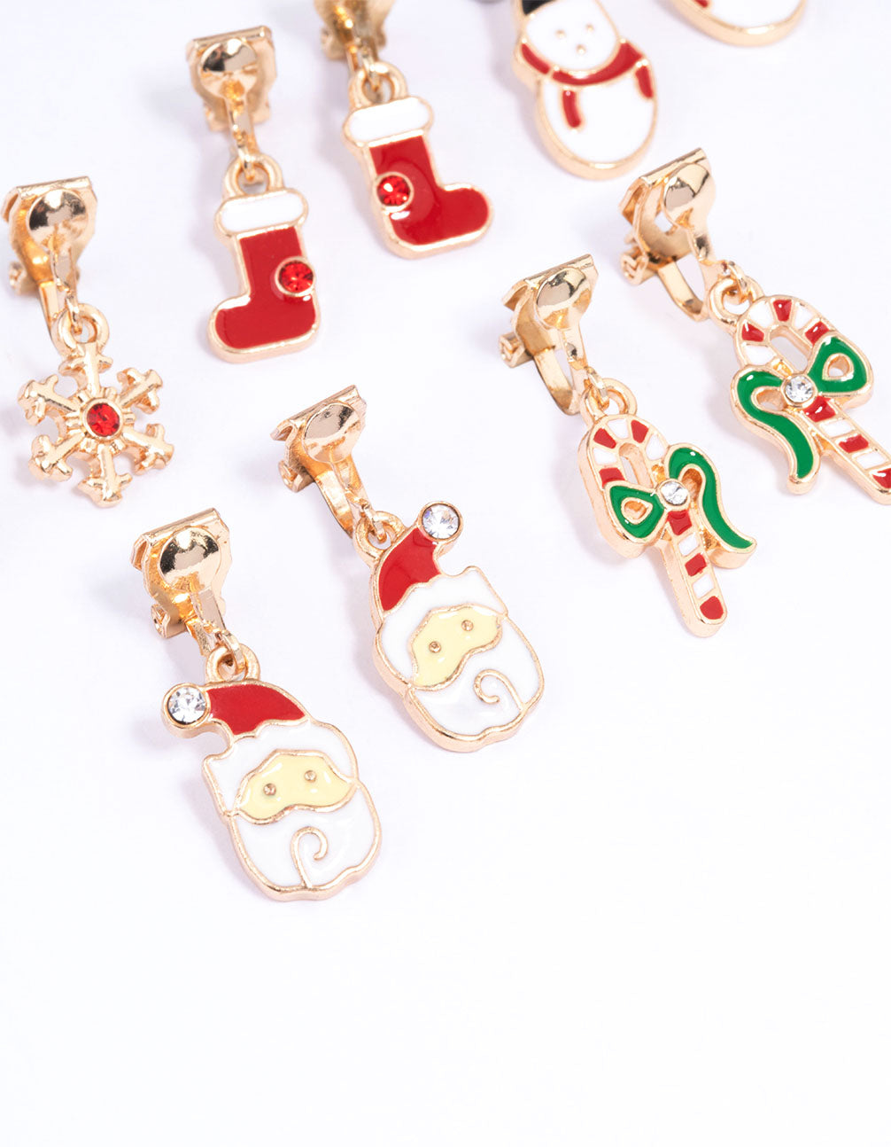 Gold Christmas Clip On Drop Earrings 5-Pack