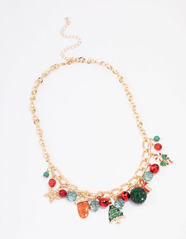 Gold Christmas Charm Chain Necklace