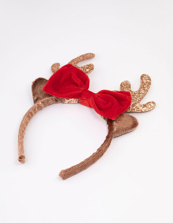 Fabric Glitter Reindeer Bow Headband