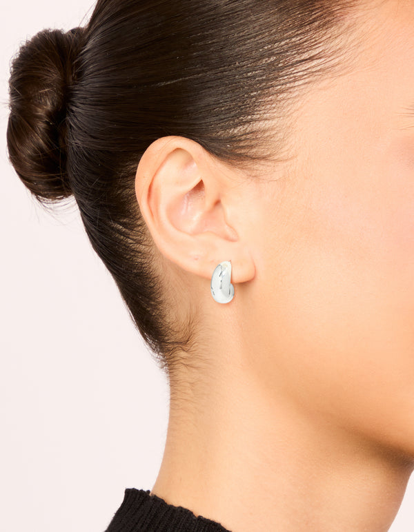 Silver Chubby Teardrop Huggie Earrings