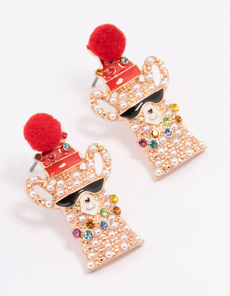 Gold Pom Pom Llama Christmas Stud Earrings Lovisa
