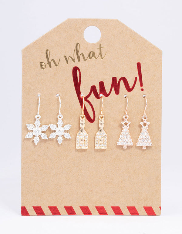 Mixed Metal Festive Wine Bottle Drop Earrings 3-Pack
