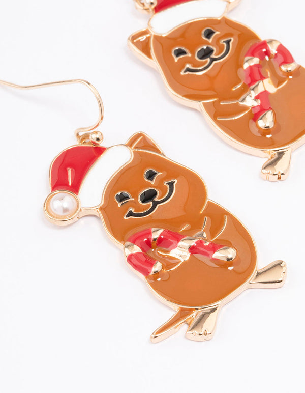 Gold Christmas Quokka Drop Earrings