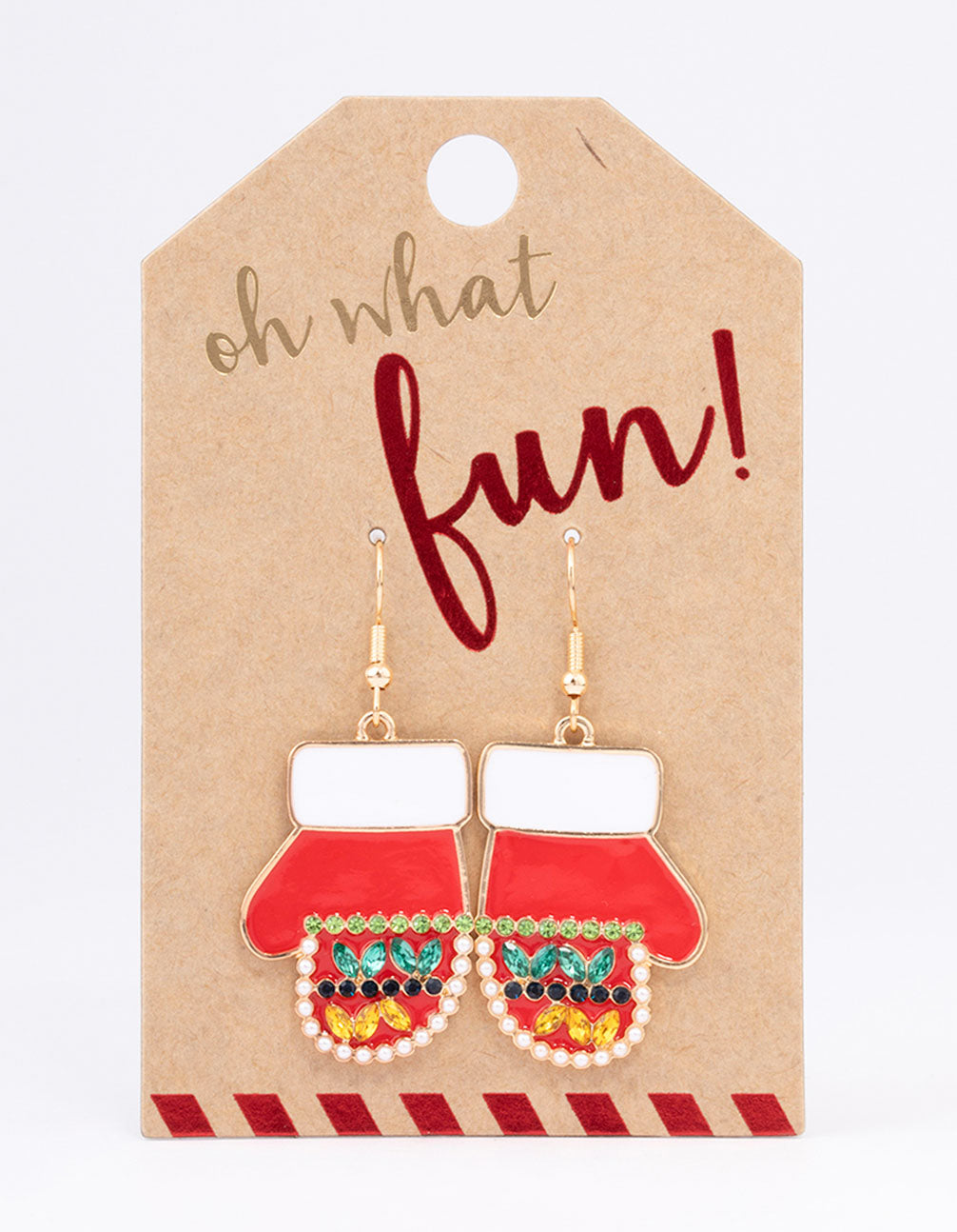 Gold Diamante Christmas Glove Drop Earrings