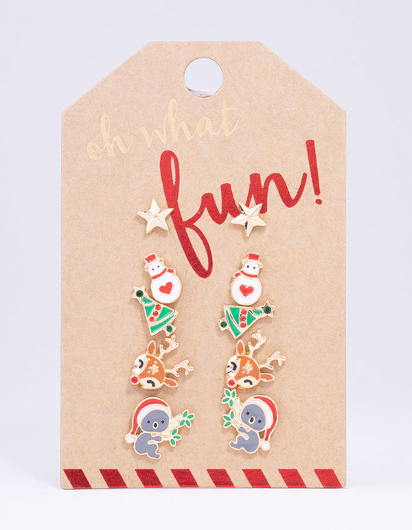 Gold Koala & Reindeer Earrings 5-Pack