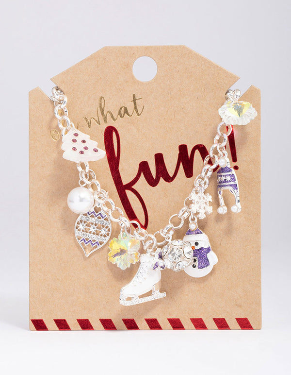 Silver & Purple Ice Skating Charm Bracelet