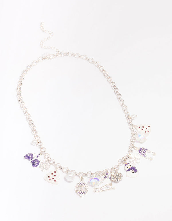 Silver & Purple Ice Skating Charm Bracelet