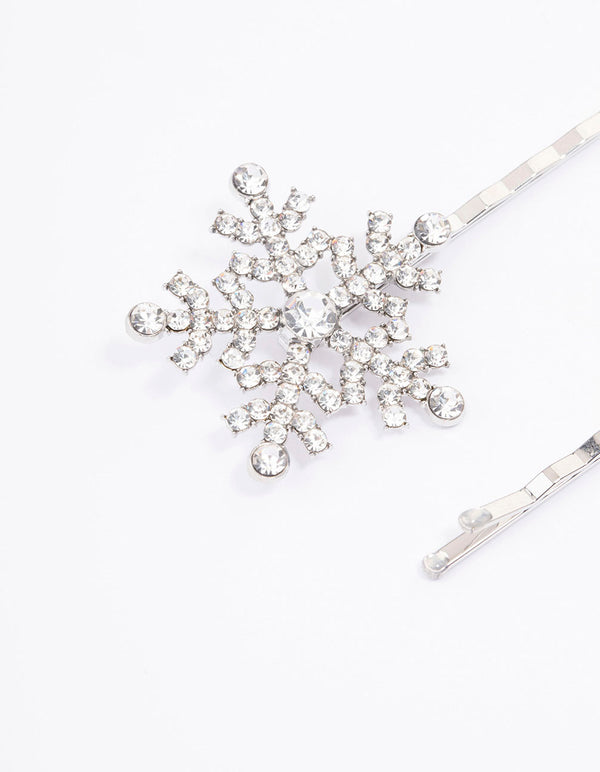 Silver Diamante Snowflake Hair Pins