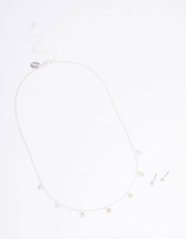Silver Diamante Droplet Jewellery Set