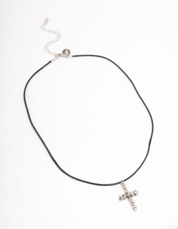 Silver Cord Skull Cross Necklace