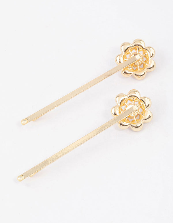 Gold Diamante & Pearl Hair Slides 4-Pack