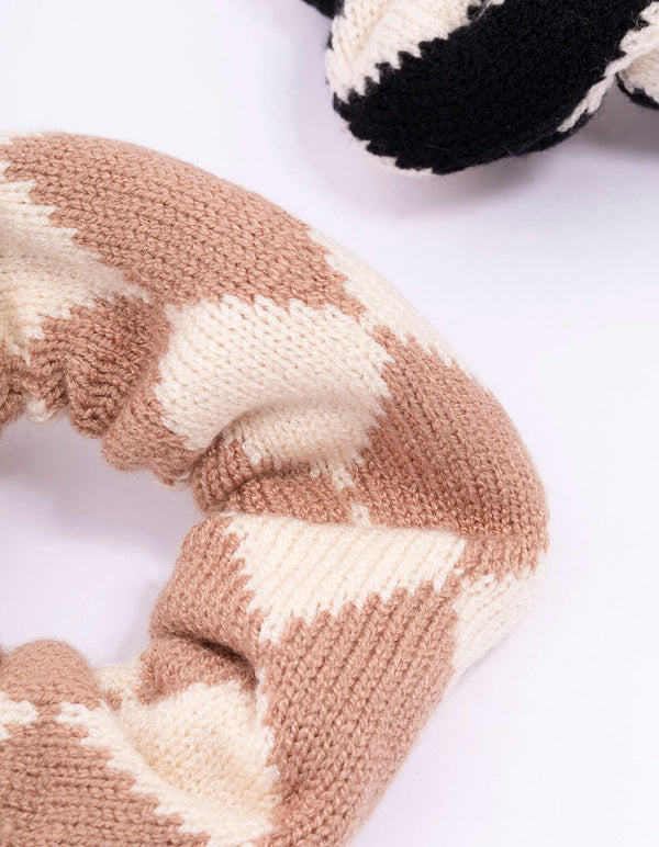 Fabric Knotted Checkered Hair Scrunchie Pack