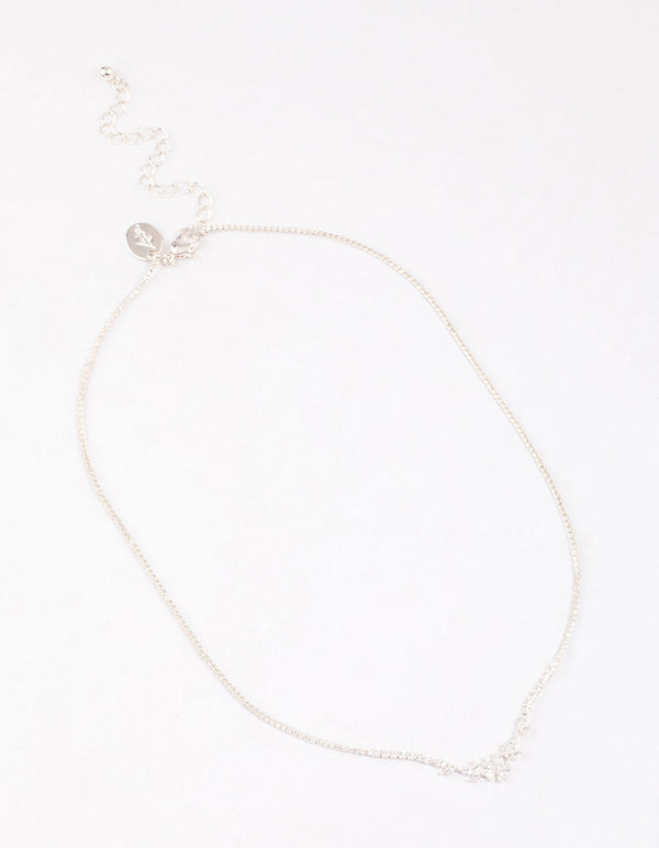 Silver Plated Cubic Zirconia Dainty Cup Chain Floral Necklace