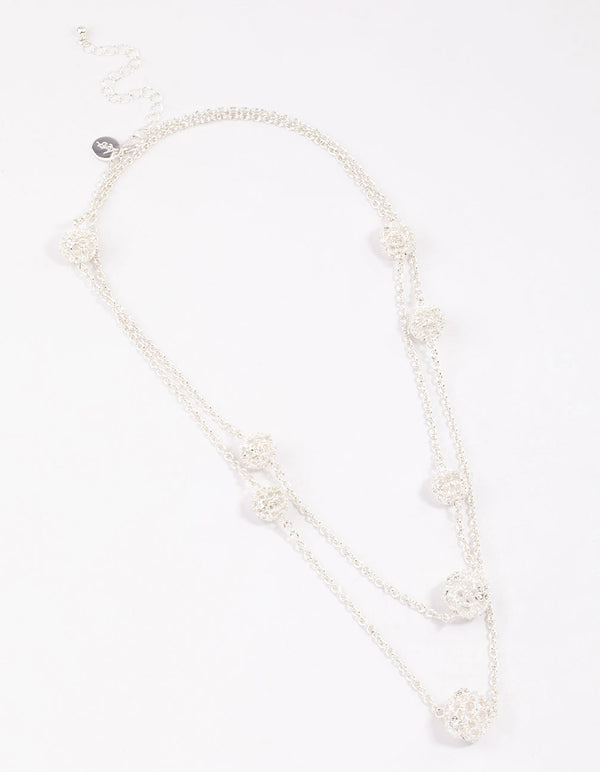 Silver Decorative Diamante Long Necklace