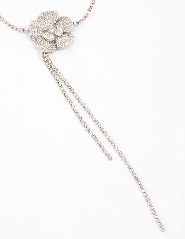 Silver Diamante Flower Choker