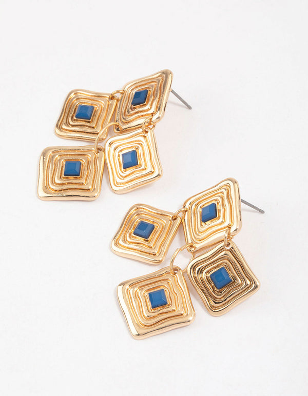 Gold Square Plated Drop Earrings