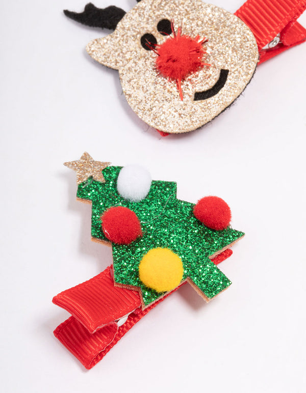 Kids Fabric Christmas Reindeer Hair Clips