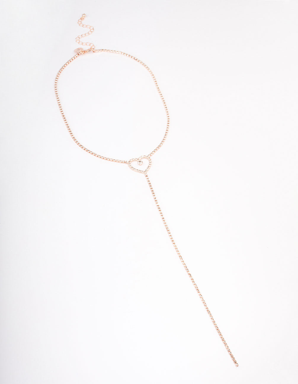 Rose Gold Diamante Heart Y-Shape Drop Necklace