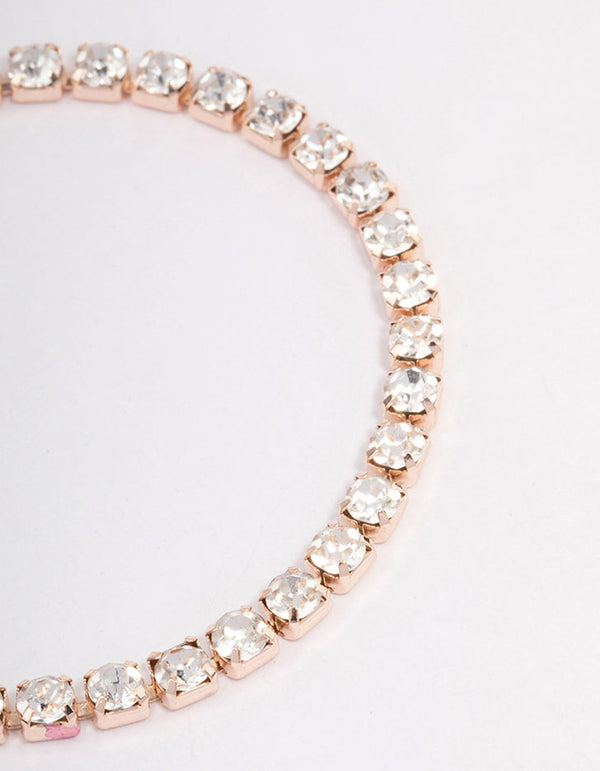 Rose Gold Diamante Round Stone Tennis Bracelet