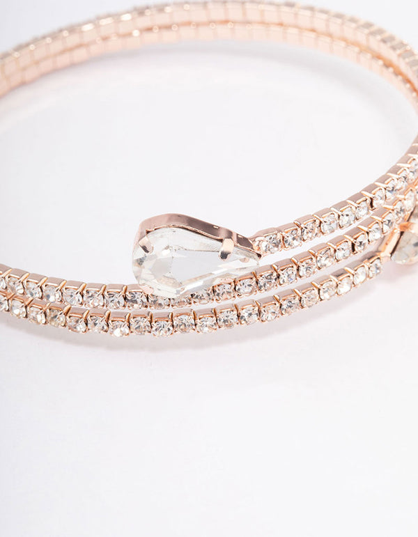 Rose Gold Diamante Pear Double Row Wrist Cuff