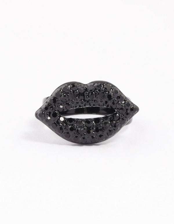 Black Crystal Lips Ring