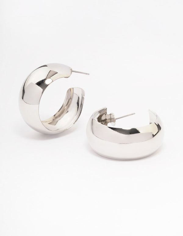 Silver Medium Smooth Hoop Earrings
